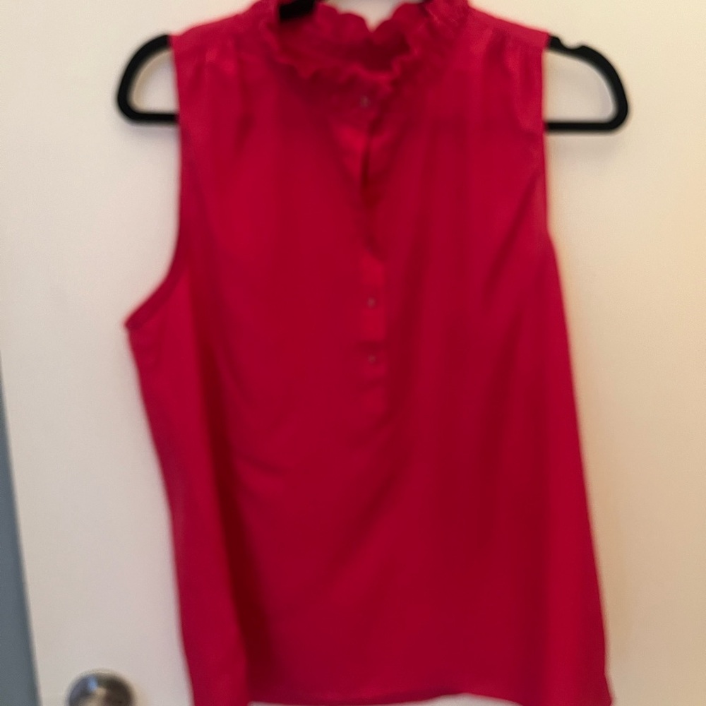 J. Crew Fuchsia Ruffled Buttoned Blouse with Mandarin Collar
